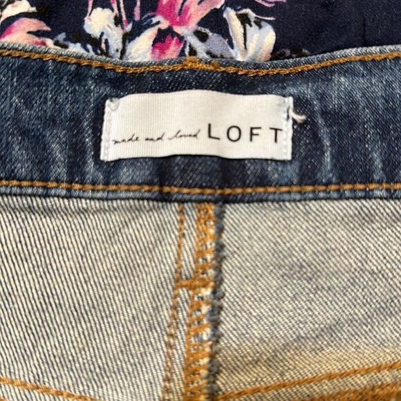 LOFT 14/32 Vintage Dark Blue Wash The Straight Crop Distressed Jeans - Picture 11 of 16